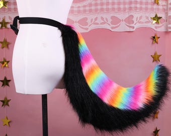 Brand New Handmade Rainbow Plush Wolf Fox Tail Cosplay Prop
