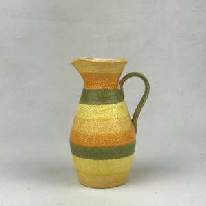 Vintage Pottery Pitcher Yellow Green Orange Striped Ceramic Pitcher