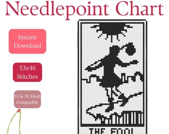 The Fool Tarot Needlepoint Stitch Chart | Beginner 2-Color DMC (PDF Download)
