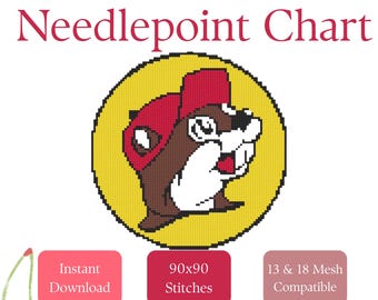 Beaver Gas Station Needlepoint Stitch Chart Funny Beginner Digital PDF Instant Download Pattern