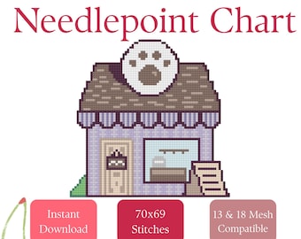 Pet Store Needlepoint Village Stitch Chart | Beginner Needlepoint Pattern PDF Download Digital Design