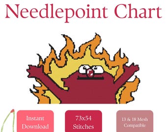 On Fire Elmo Needlepoint Stitch Chart | Funny Beginner DIY Pattern PDF Download