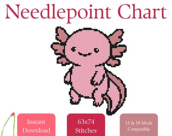 Axolotl Needlepoint Stitch Chart | Easy Beginner Stitch Pattern (Digital Download)