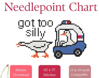 Silly Goose Needlepoint Stitch Chart | Funny Beginner DIY Pattern PDF Download Digital Design