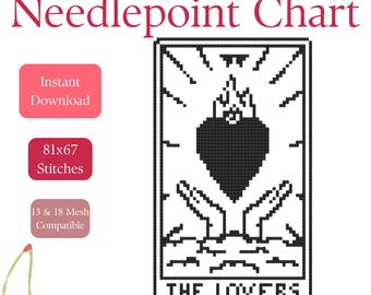 The Lovers Tarot Needlepoint Stitch Chart | Beginner 2-Color Pattern PDF Download
