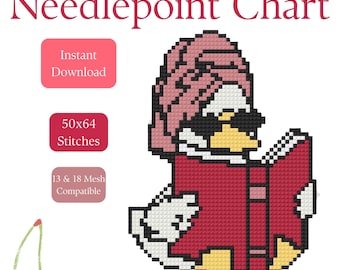 Self Care Goose Reading Needlepoint Stitch Chart | Beginner Needlepoint Design (PDF Pattern)