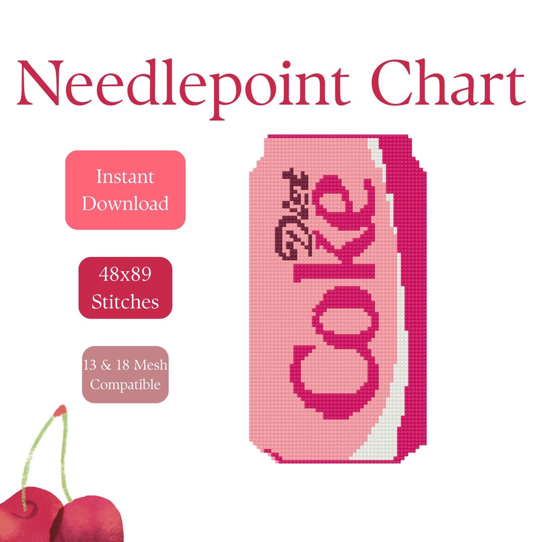 Pink Diet Coke Needlepoint Chart | Beginner Digital Stitch Chart (PDF ...