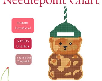 Iced Coffee Teddy Bear Needlepoint Chart | Beginner Cross Stitch Pattern (PDF Download)