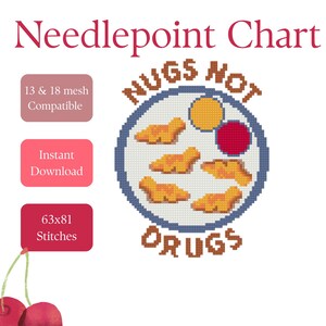 Gráfico de ponto cruz para bordado "Nuggets Not Drugs" com nuggets de frango engraçados | Padrão digital para iniciantes em PDF