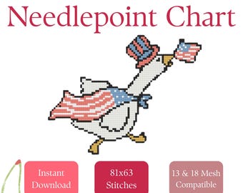 July 4th Goose Needlepoint Chart | Beginner Patriotic Stitch Pattern (PDF Download)