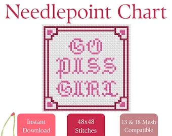 Go Piss Girl Needlepoint Stitch Chart | Funny Beginner Pattern (Digital PDF Download)