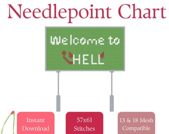 Welcome to Hell Funny Needlepoint Stitch Chart | Beginner Needlepoint Design (PDF Pattern)