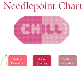 Chill Pill Needlepoint Chart | Funny Beginner DIY Stitch Pattern PDF Download