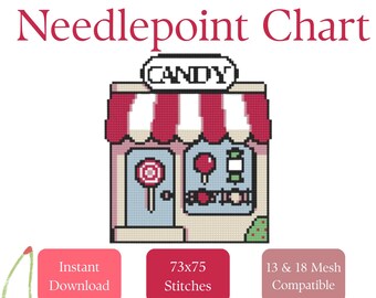 Candy Store Needlepoint Village Stitch Chart | Beginner Needlepoint Pattern PDF Download Digital Design