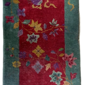Antique Chinese Art Deco Wool Rug – 1920s Handmade Hand-knotted Carpet