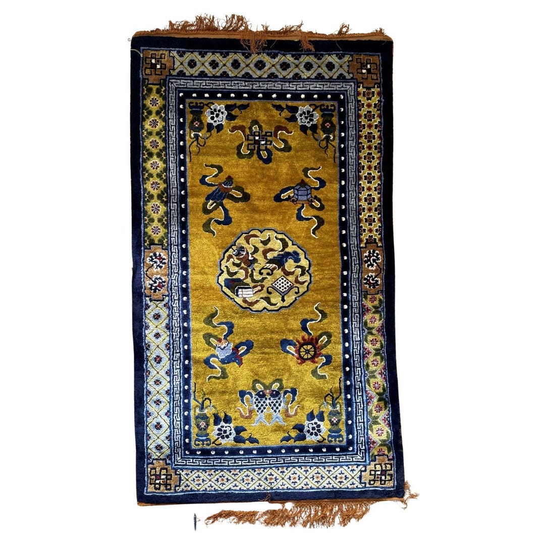 Vintage 1950s Silk-on-silk Chinese Art Deco Rug, Hand-knotted 4x7 ...
