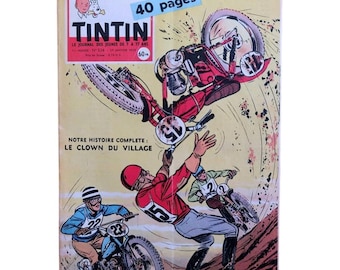 Vintage Tintin Magazine No. 536, Motorcycle Racing Cover, Sports Cars, Hergé Era (1959)