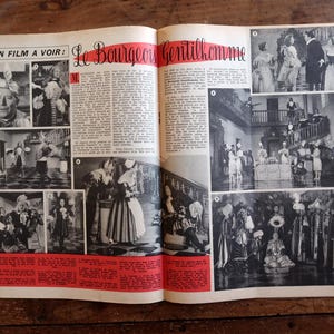 May include: A vintage magazine spread featuring black and white photographs from the film Le Bourgeois Gentilhomme. The pages contain columns of French text, numbered image captions, and a prominent red header title. The paper is aged and off-white.