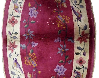 Antiker Chinesischer Art Deco Teppich 7'x 10cm | 1920er Jahre Vollflor-Wollteppich