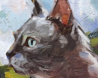 Custom hand painted pet oil portrait on stretched canvas. Custom oil painting