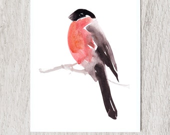 Bullfinch, giclée print of original watercolor by Chance Lee, minimalist, wall art, gift, illustration