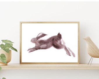 Wild rabbit, giclée print of original watercolor by Chance Lee, minimalist, wall art, gift, illustration