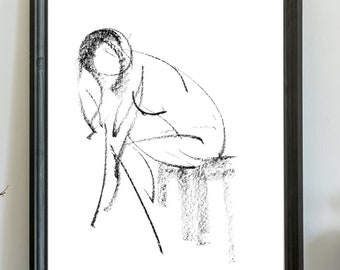 Gesture drawing 03, giclée print of original charcoal gesture study by Chance Lee, minimalist, wall art, gift, illustration