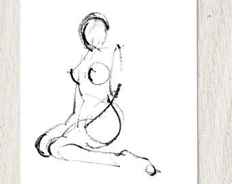 Gesture drawing 04, giclée print of original charcoal gesture study by Chance Lee, minimalist, wall art, gift, illustration