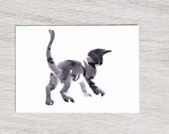 Playful cat , giclée print of original watercolor by Chance Lee, minimalist, wall art, gift, illustration