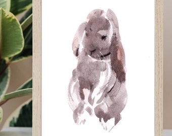 Franch lop rabbit, giclée print of original watercolor by Chance Lee, minimalist, wall art, gift, illustration