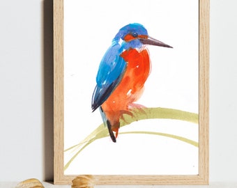 Kingfisher, giclée print of original watercolor by Chance Lee, minimalist, wall art, gift, illustration