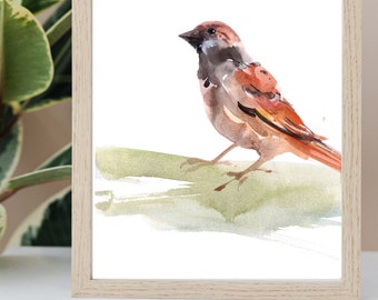 Sparrow, giclée print of original watercolor by Chance Lee, minimalist, wall art, gift, illustration