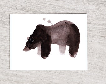 Bear, giclée print of original watercolor by Chance Lee, minimalist, wall art, gift, illustration