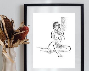 Gesture drawing 01, giclée print of original charcoal gesture study by Chance Lee, minimalist, wall art, gift, illustration