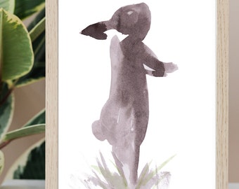 Rabbit standing, giclée print of original watercolor by Chance Lee, minimalist, wall art, gift, illustration