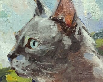 Milo" Original oil painting on canvas 8" x 8"/Chance Lee/pet portrait/animal/cat