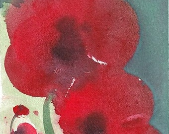 Original watercolor painting 4x6 inches- Poppies