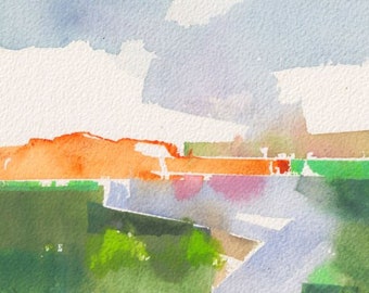 Landcape 9" original watercolor painting 7" x 5"