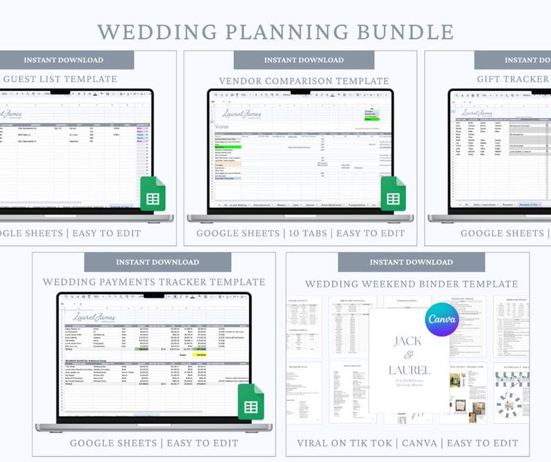 WEDDING PLANNING BUNDLE | Guest List, Vendor Comparison, Gift Tracker ...