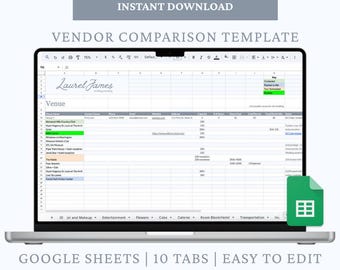 Wedding Vendor Comparison Template | Google Sheets (Digital Download)