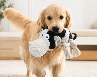 Cute Cow Dog Toy for Puppies, Squeaky Plush Rope Toy, Crinkle Chew Toy for Small Dogs, Interactive Puppy Toy, Pet Gift