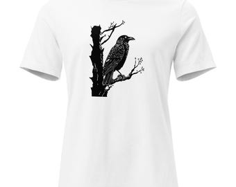 T-shirt met raaflijntekeningen | Minimalistisch T-shirt met vogels