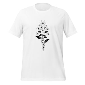 Camiseta con arte lineal de flores apiladas / Camiseta minimalista con contorno floral