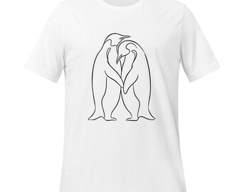 T-shirt met lijntekeningen van de liefde van de pinguïn | Minimaal schattig T-shirt met wilde dieren voor dieren- en natuurliefhebbers