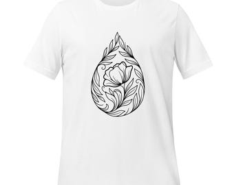 Camiseta con arte floral en forma de lágrima / Diseño floral minimalista / Gráfico botánico elegante