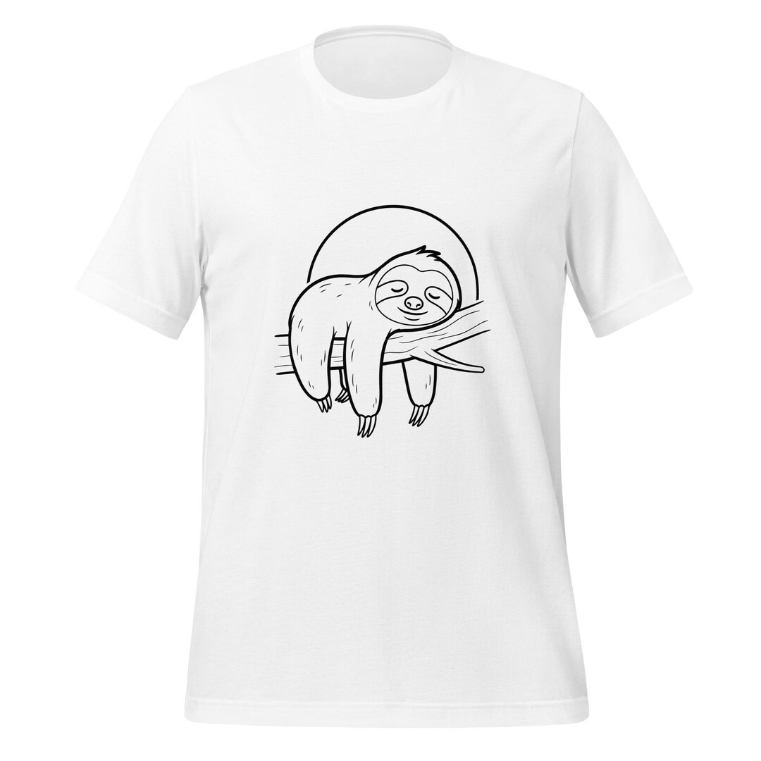 Sleeping Sloth Line Art T-shirt | Cute Relaxing Sloth Illustration ...