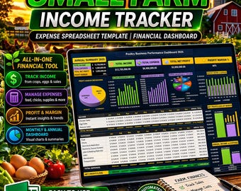 Small Farm Income Tracker | Expense Spreadsheet Template| Financial Dashboard