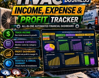 HVAC Business Income, Expense & Profit Tracker | All-In-One Automated Financial Dashboard