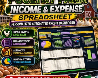 Poultry Farm Income Expense Spreadsheet | Personalized Automated Profit Dashboard