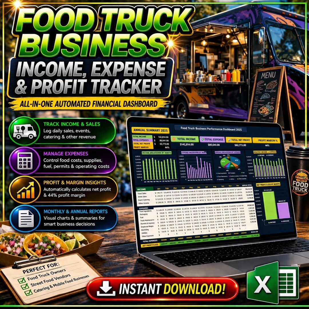 Food Truck Business Income, Expense & Profit Tracker | All-in-one ...